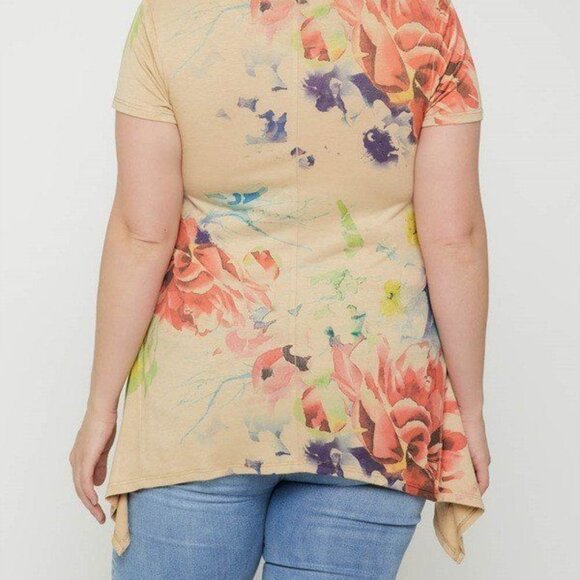 Multi-colored Watercolor Flower Print Tunic - Picture 7 of 7